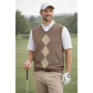 Dockers Mens Argyle Sweater Vest Brown Beige V-Neck Knit Classic Preppy Size L